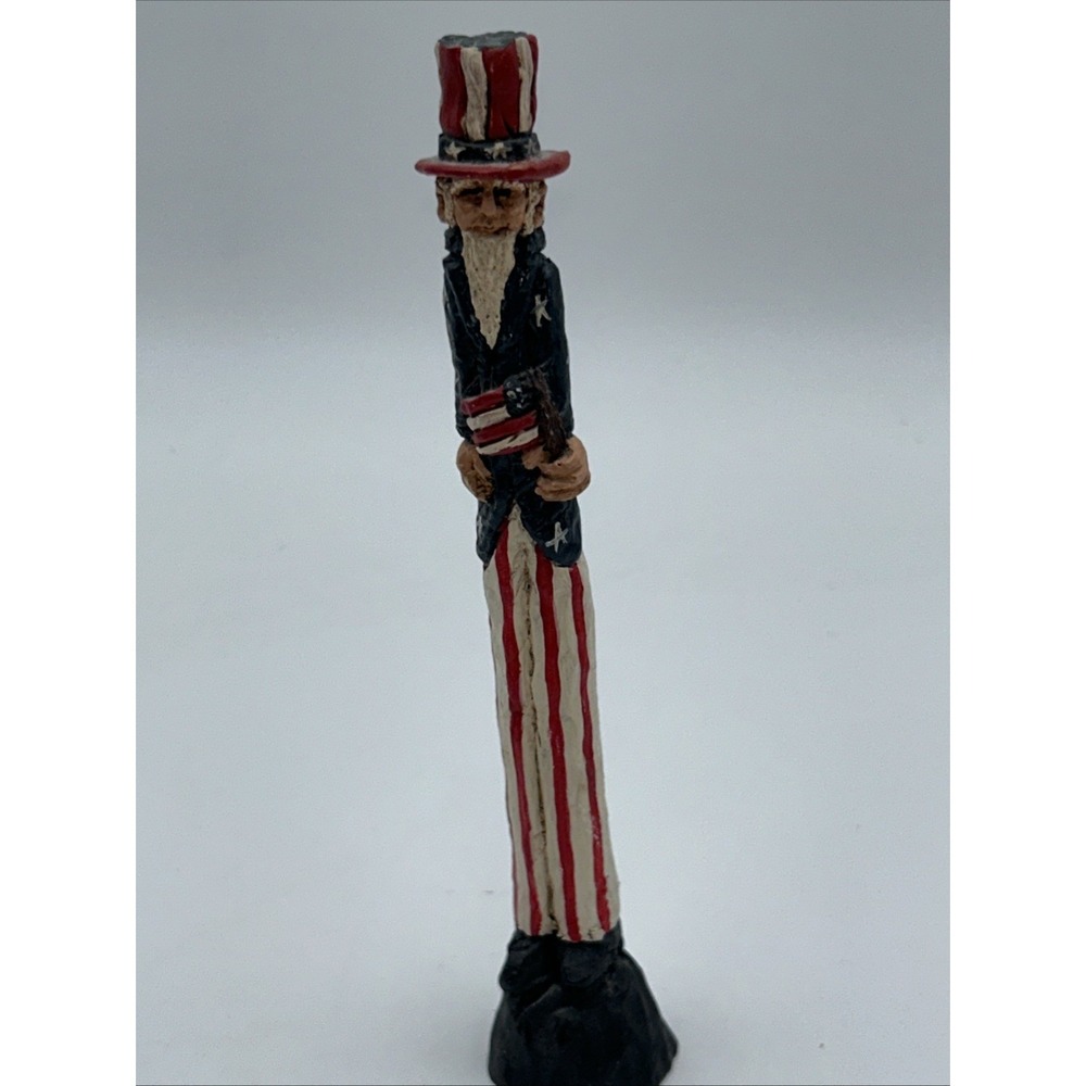 Vintage Signed FOLK ART July 4th Sculpture UNCLE SAM Pencil Skinny